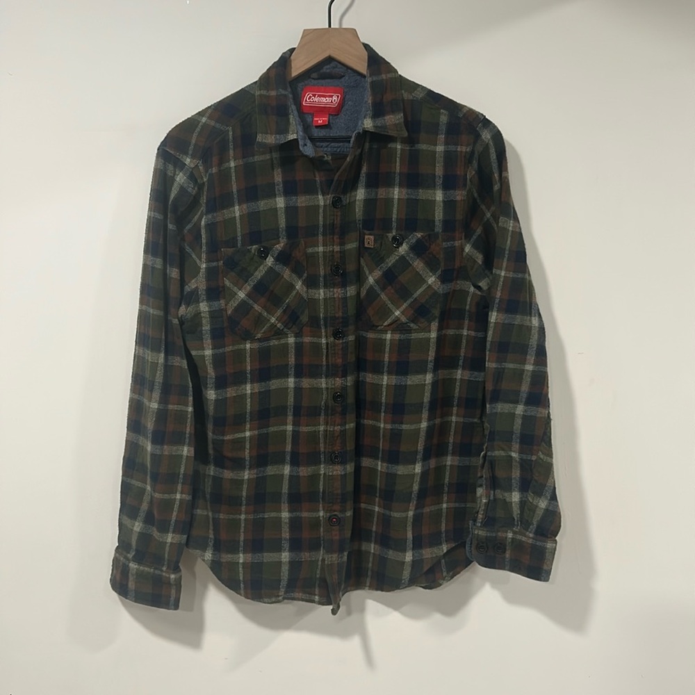 Coleman Long Sleeve Plaid Flannel Button Up Shirt Men’s Sz Medium. Green